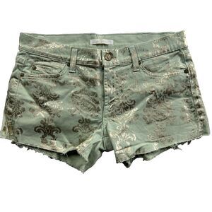 7 For All Mankind Cut Off Shorts Mint Green With Gold Elegant Pattern Women's 27